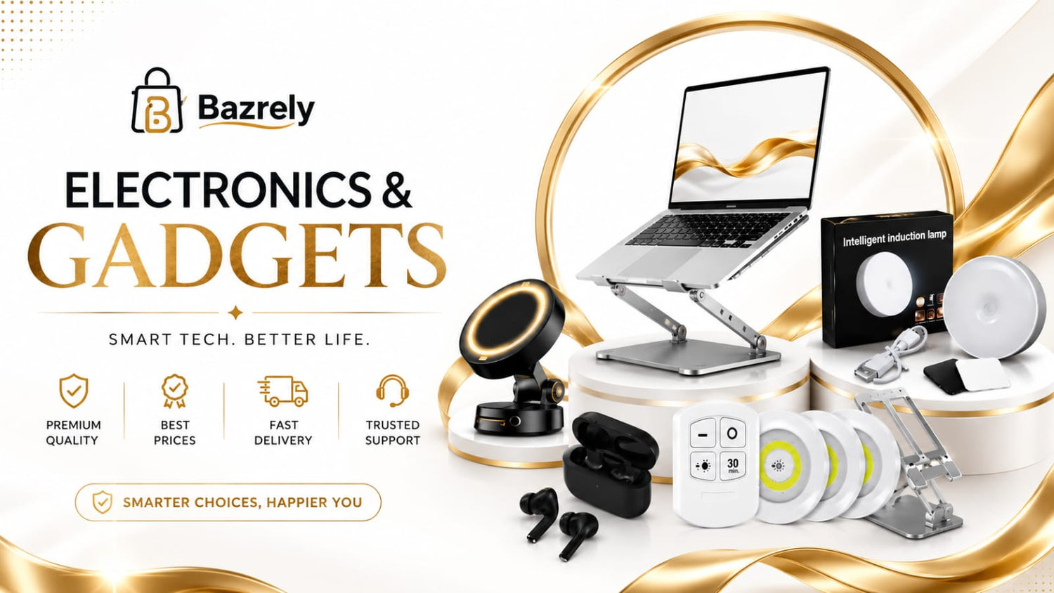 Electronics & Gadgets Collection – Phone Tripod, Earbuds and Portable Gadgets in Storage Crate