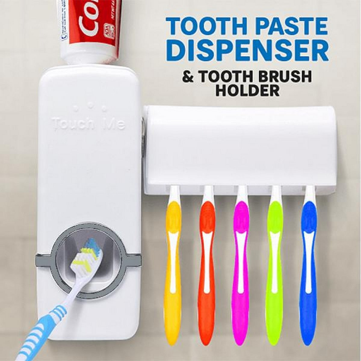 2-in-1 Automatic Toothpaste Dispenser with Toothbrush Holder – Wall Mounted Bathroom Set
