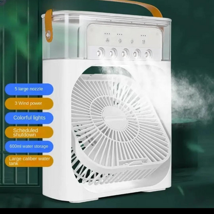 3-in-1 Mini USB Air Cooler Fan with Mist Spray and LED Light