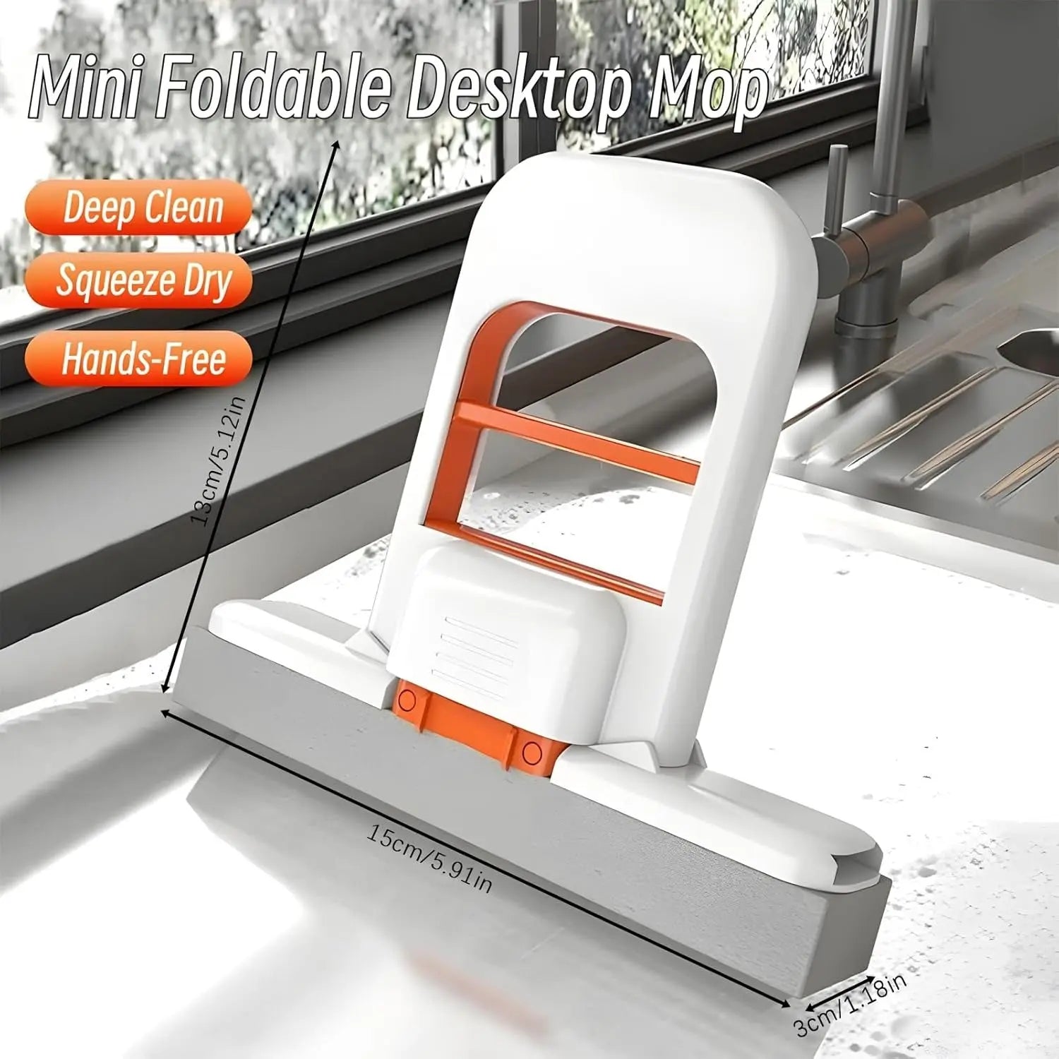 Mini Foldable Desktop Mop - Portable Squeegee Wiper for Glass, Mirror & Desk