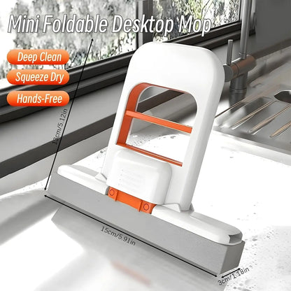 Mini Foldable Desktop Mop - Portable Squeegee Wiper for Glass, Mirror & Desk