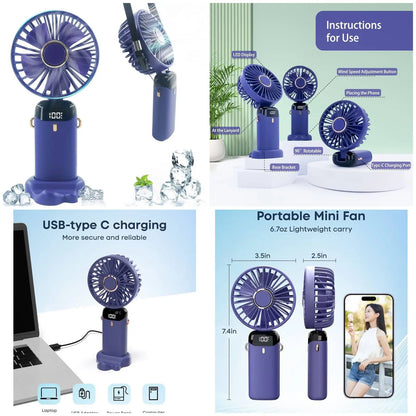 Compact Handheld Fan for Outdoor Use with LED Display Battery Indicator