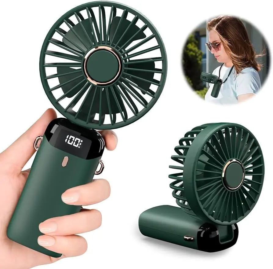 Portable Handheld Mini Fan with Power Bank - Rechargeable Foldable Fan for Travel, Office & Outdoor Use Pakistan