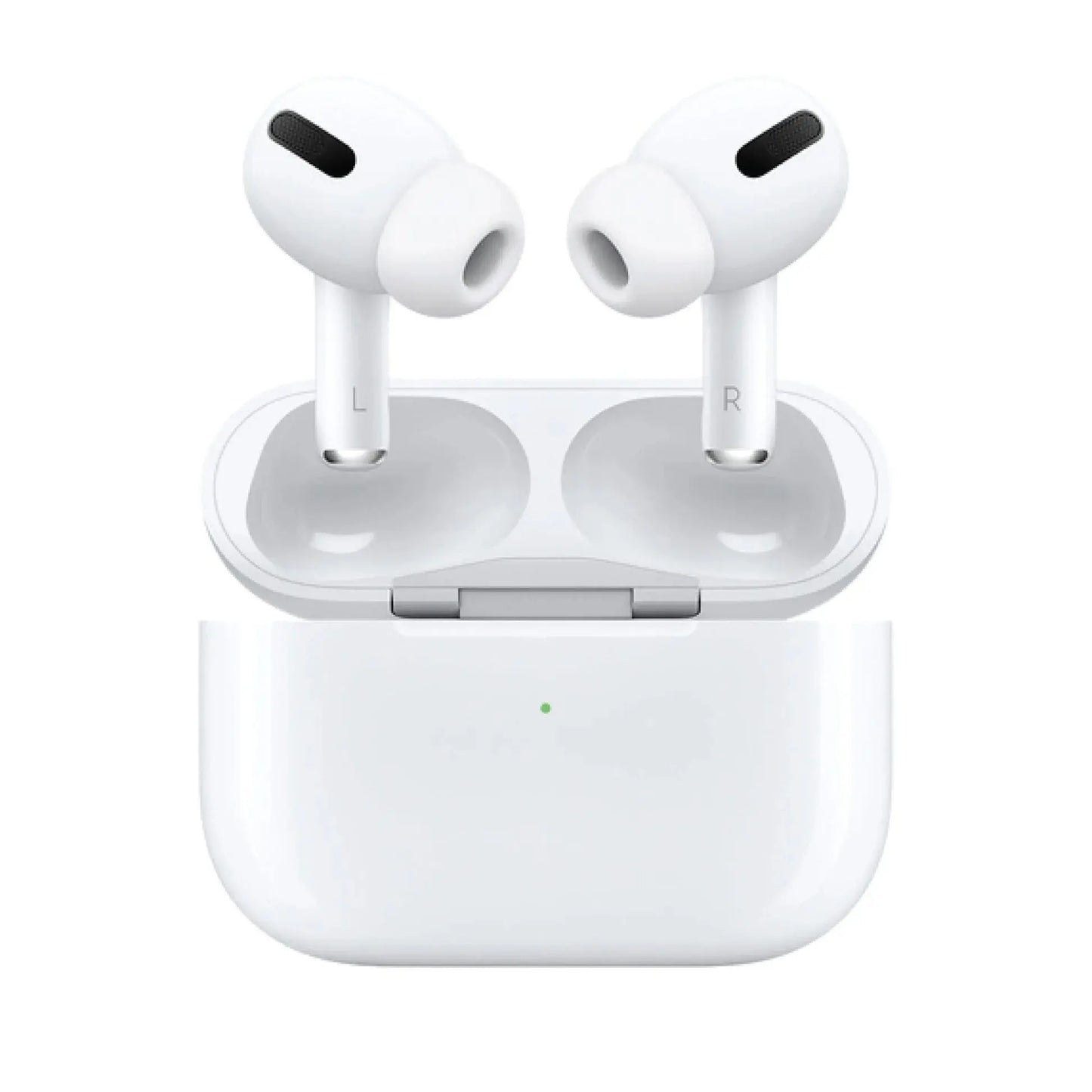 White wireless earbuds in open charging case