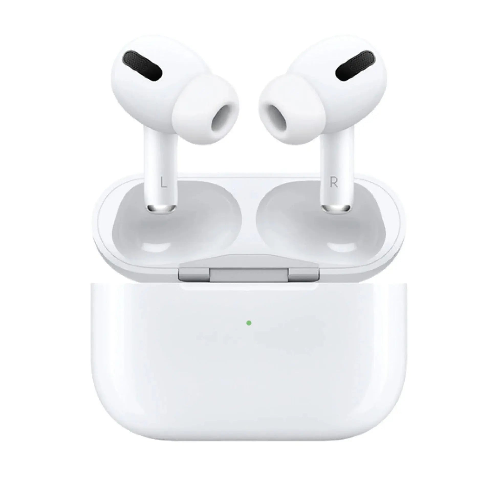 White wireless earbuds in open charging case