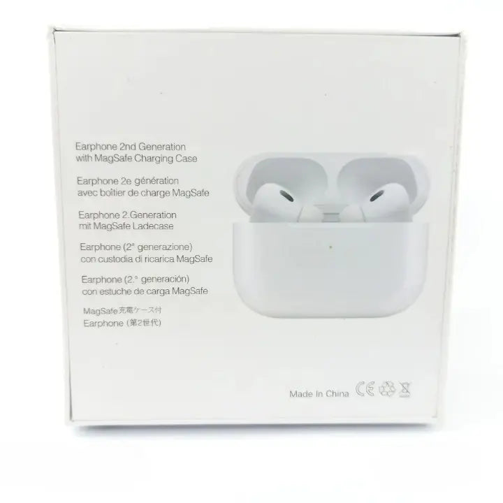 Wireless earbuds product packaging with feature details
