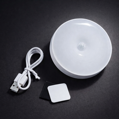 USB Rechargeable Round LED Night Lamp with Adhesive Mount – Cabinet & Stairway Light