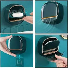 Self Draining Soap Dish Holder - Wall Mounted Bathroom Soap Box with Tray